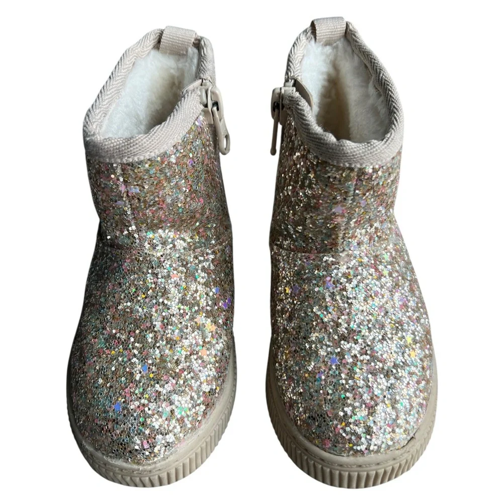 Cat & Jack Gold Sparkle Glitter Toddler Arlo‎ Shearling Style Boots 6